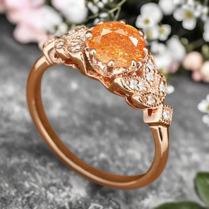 Vintage Oval Mondstein Verlobungsring Unikat Opal Moissanit Versprechensring