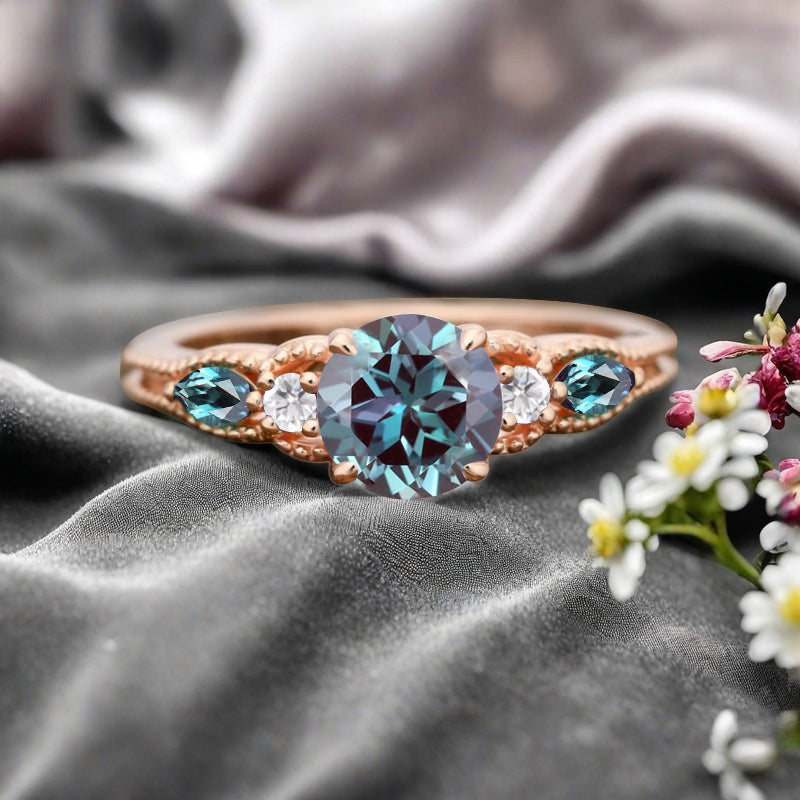 Bague de fiançailles vintage ovale en pierre de lune, bague de promesse unique en opale et moissanite