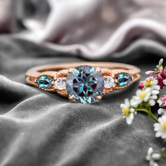 Bague de fiançailles vintage ovale en pierre de lune, bague de promesse unique en opale et moissanite