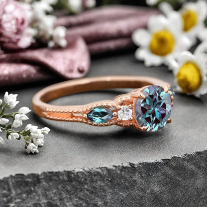 Bague de fiançailles vintage ovale en pierre de lune, bague de promesse unique en opale et moissanite