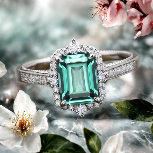 Tsavorite Emerald Cut Ring Art Deco Handmade Octagon Gemstone Engagement Ring Personalized Jewelry Gift