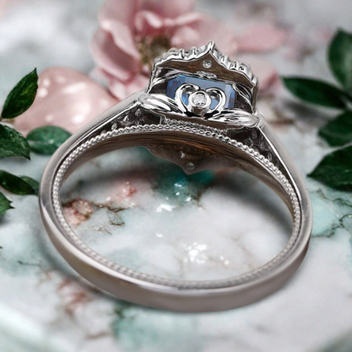 Aquamarine Emerald Cut Ring Art Deco Handmade Octagon Gemstone Engagement Ring Personalized Jewelry Gift
