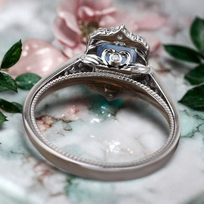 Aquamarine Emerald Cut Ring Art Deco Handmade Octagon Gemstone Engagement Ring Personalized Jewelry Gift