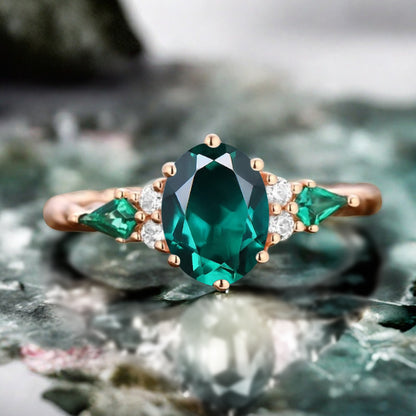 Bague de fiançailles vintage ovale en pierre de lune, bague de promesse unique en opale et moissanite