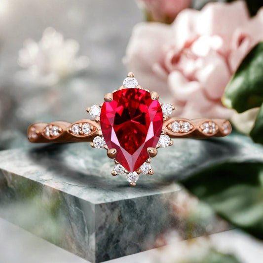 Ruby Ring Dainty Ring Pear Cut Ruby Engagement Ring Art Deco Promise Ring Gift For Her