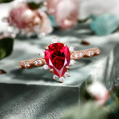 Ruby Ring Dainty Ring Pear Cut Ruby Engagement Ring Art Deco Promise Ring Gift For Her
