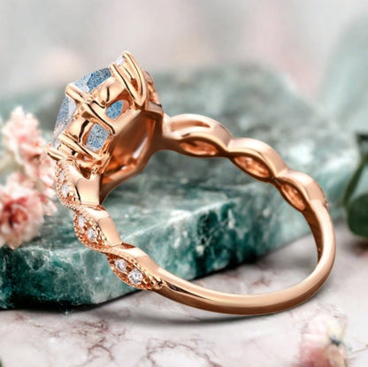 Art Deco Labradorite Ring Solid 14K Gold Engagement Ring Blue White Labradorite Gemstone Bridal Ring Unique Labradorite Ring Delicate Jewelry Gift