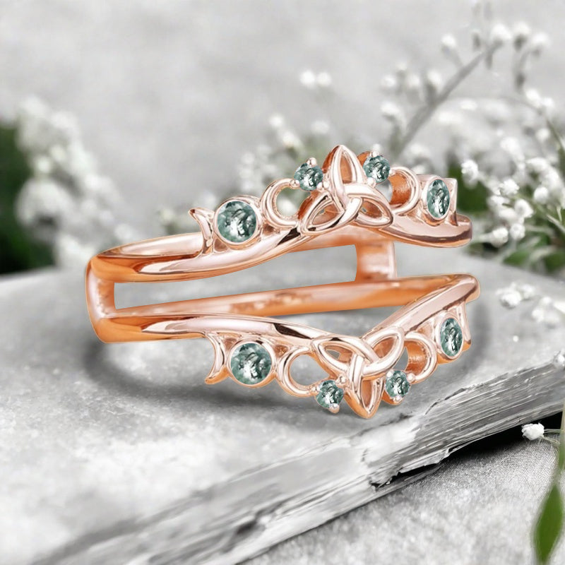 Unique Moss Agate Wedding Ring Curved Enhancer Green White Moss Agate Wedding Band Vintage Stacking Band Unique Matching Ring Promise Anniversary Gift For Her