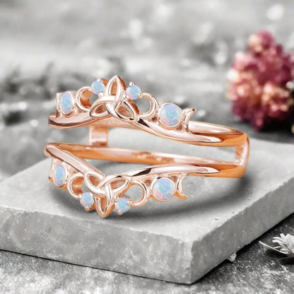 Unique Opal Wedding Ring Curved Enhancer White Opal Wedding Band Vintage Stacking Band Unique Matching Ring Promise Anniversary Gift For Her