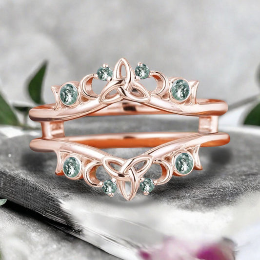 Unique Moss Agate Wedding Ring Curved Enhancer Green White Moss Agate Wedding Band Vintage Stacking Band Unique Matching Ring Promise Anniversary Gift For Her