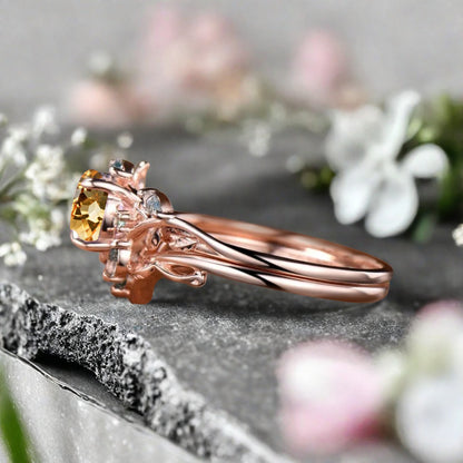 Bague de fiançailles vintage ovale en pierre de lune, bague de promesse unique en opale et moissanite