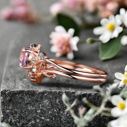 Bague de fiançailles vintage ovale en pierre de lune, bague de promesse unique en opale et moissanite