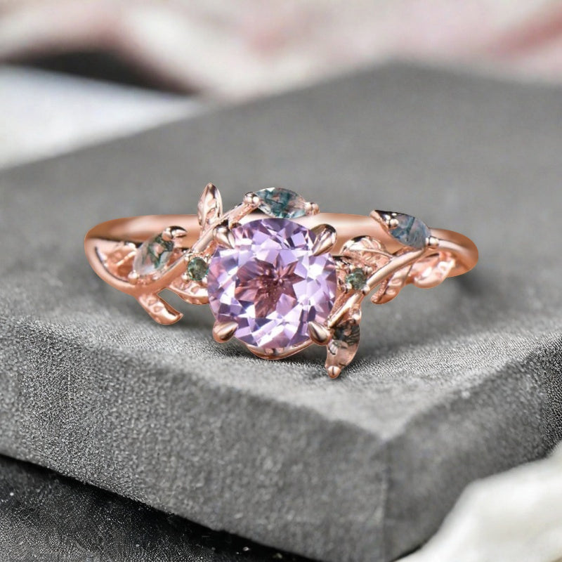 Bague de fiançailles vintage ovale en pierre de lune, bague de promesse unique en opale et moissanite