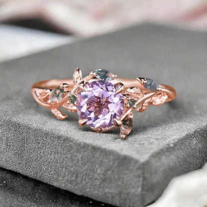 Bague de fiançailles vintage ovale en pierre de lune, bague de promesse unique en opale et moissanite