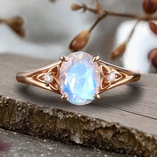 Vintage Oval Mondstein Verlobungsring Unikat Opal Moissanit Versprechensring