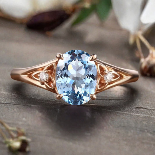 Vintage Oval Mondstein Verlobungsring Unikat Opal Moissanit Versprechensring