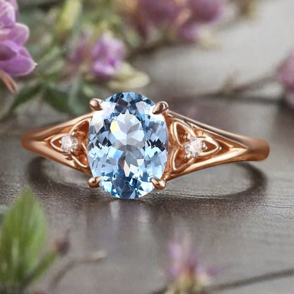 Vintage Oval Mondstein Verlobungsring Unikat Opal Moissanit Versprechensring