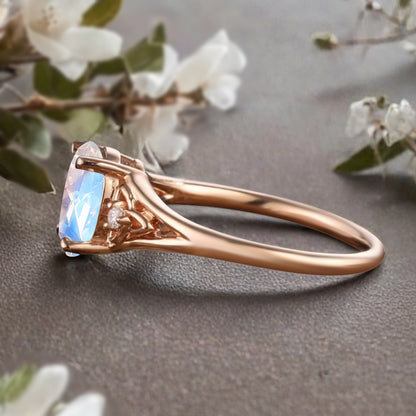 Vintage Oval Mondstein Verlobungsring Unikat Opal Moissanit Versprechensring