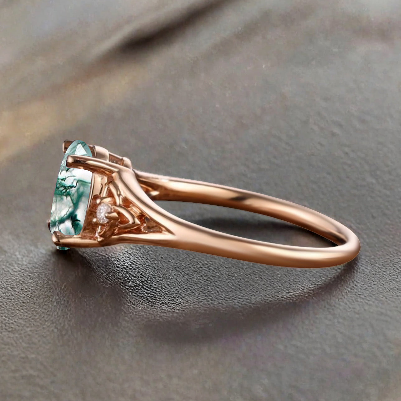 Oval Cut Moss Agate Engagement Ring Vintage Unique Rose Gold Green Agate Wedding Ring Handmade Bridal Promise Ring Anniversary Gift Ring