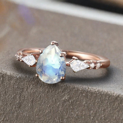 Vintage Pear Cut Moonstone Engagement Rings Kite Moissanite Statement Ring Gift For Her
