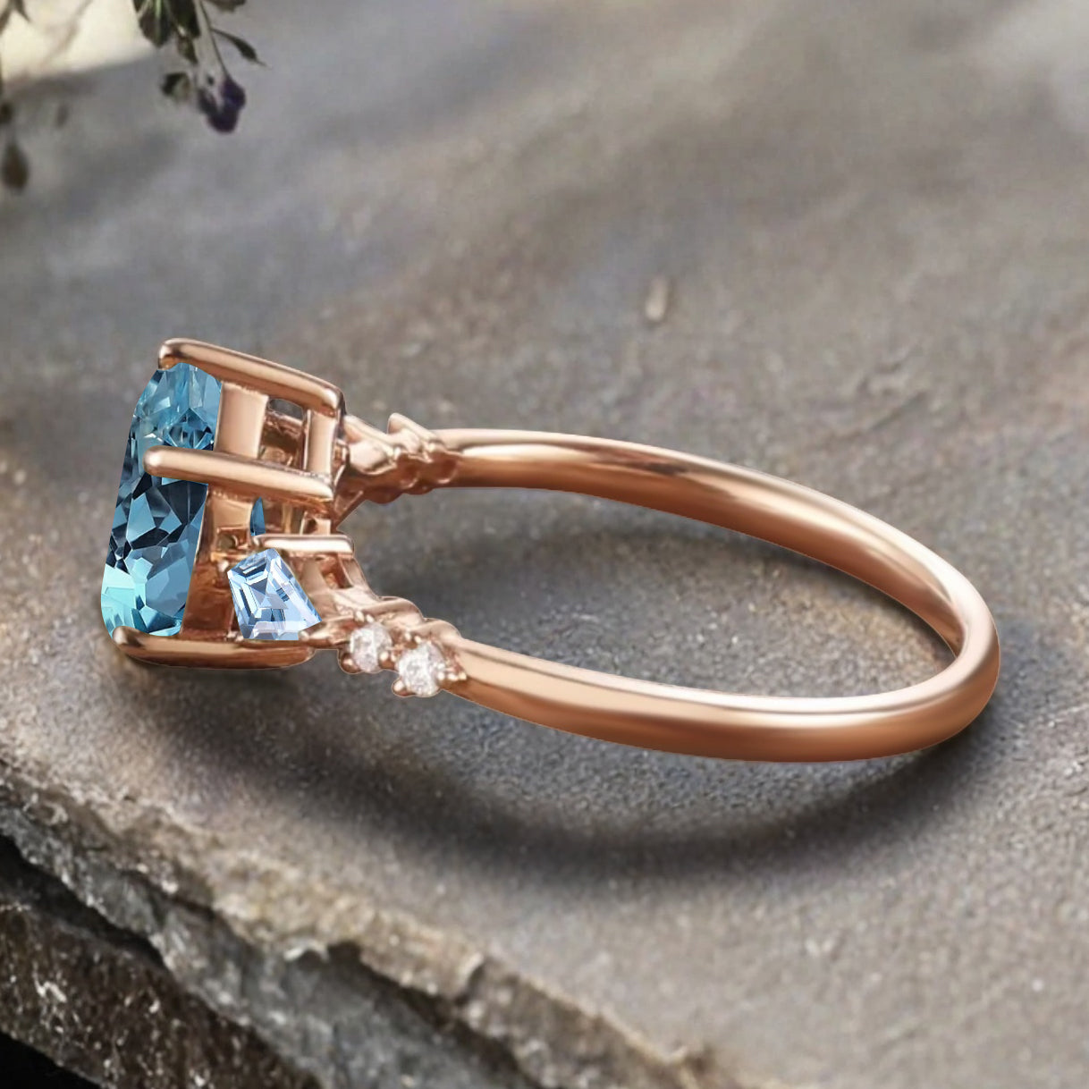 Vintage Pear Cut Aquamarine Engagement Rings Kite Aquamarine Statement Ring Gift For Her