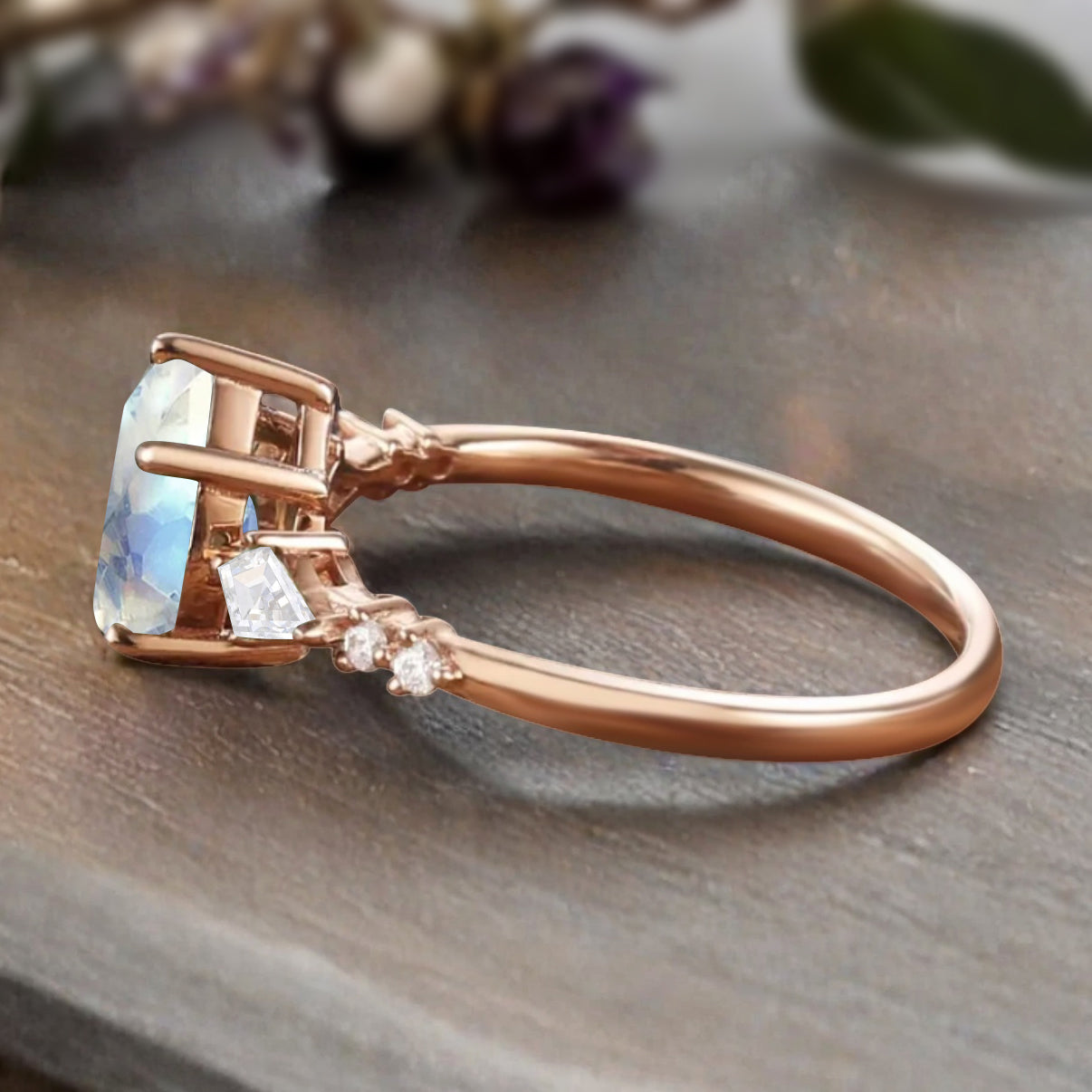 Vintage Pear Cut Moonstone Engagement Rings Kite Moissanite Statement Ring Gift For Her