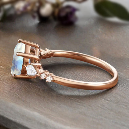 Vintage Pear Cut Moonstone Engagement Rings Kite Moissanite Statement Ring Gift For Her
