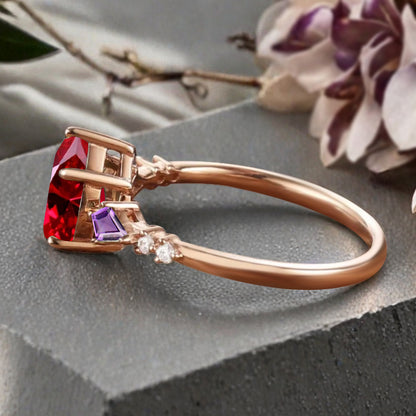 Vintage Pear Cut Ruby Engagement Rings Kite Amethyst Statement Ring Gift For Her