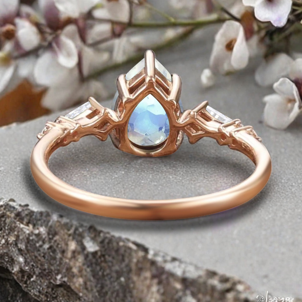 Vintage Pear Cut Moonstone Engagement Rings Kite Moissanite Statement Ring Gift For Her