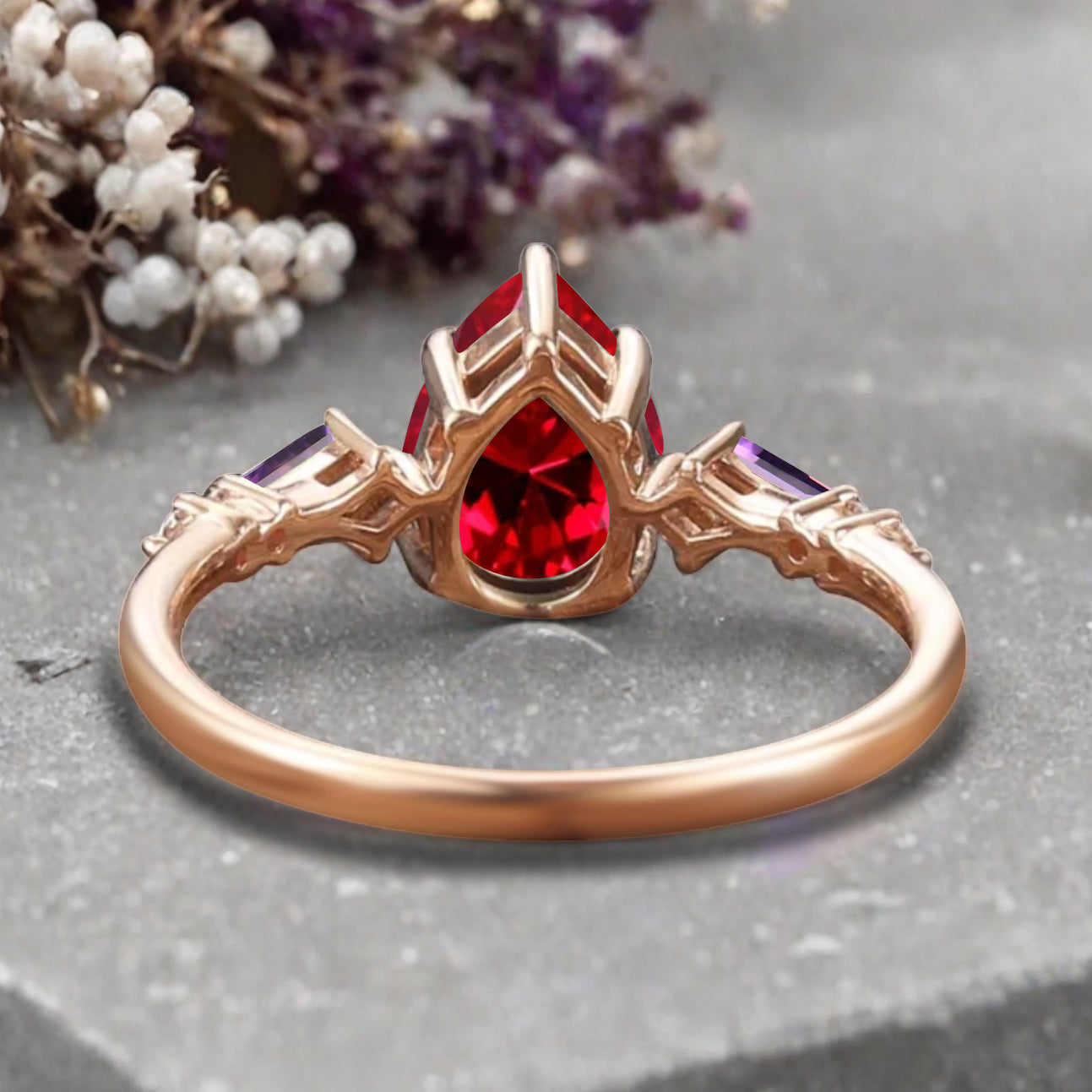 Vintage Pear Cut Ruby Engagement Rings Kite Amethyst Statement Ring Gift For Her