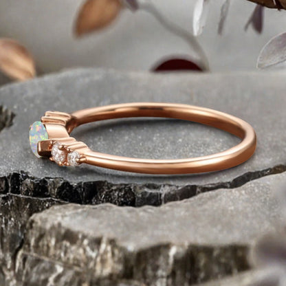 Marquise cut Opal wedding band Unique 10k Rose gold wedding band Anniversary promise band