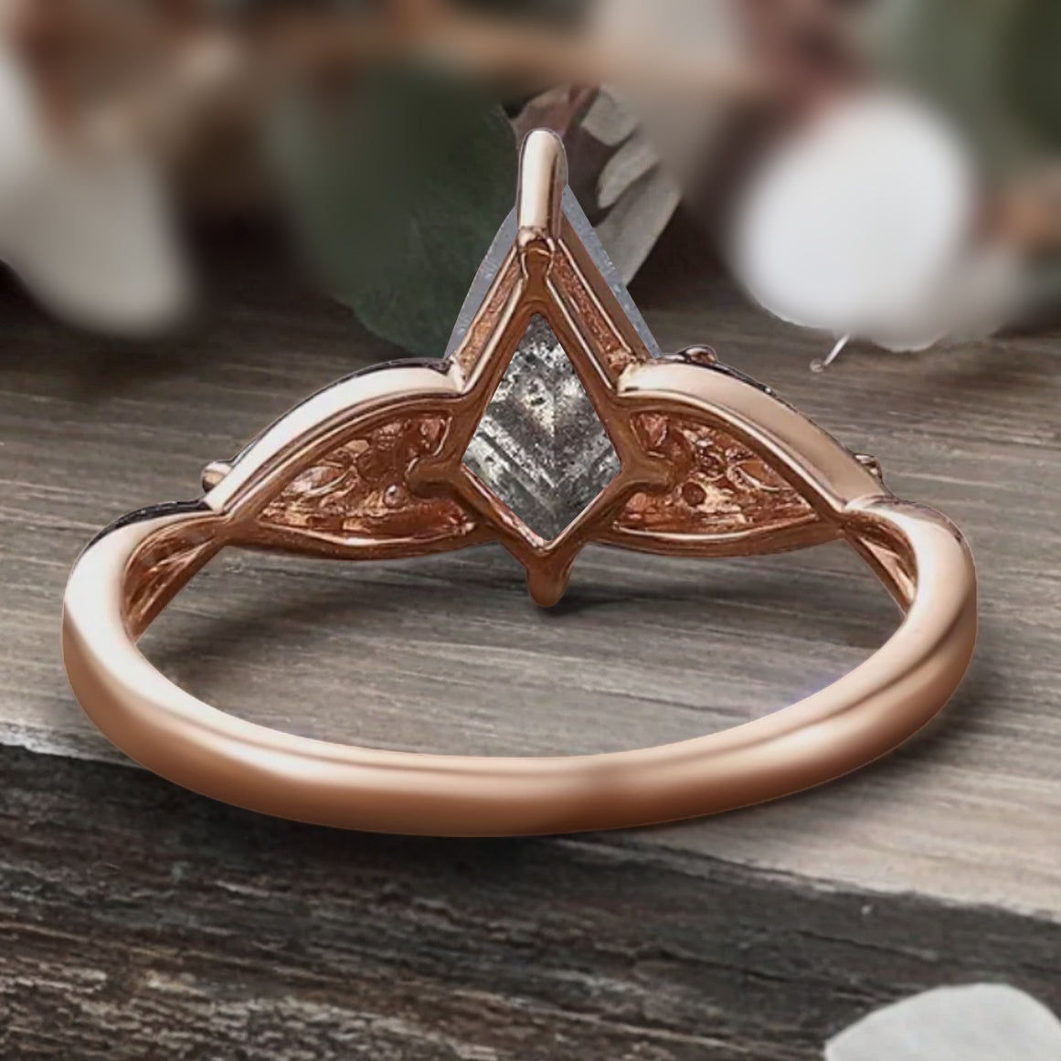 Vintage Kite cut Herkimer Diamond Engagement ring Rose Gold moissanite marriage ring Bridal 3/4 eternity Twisted Flower ring anniversary ring