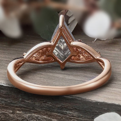 Vintage Kite cut Herkimer Diamond Engagement ring Rose Gold moissanite marriage ring Bridal 3/4 eternity Twisted Flower ring anniversary ring