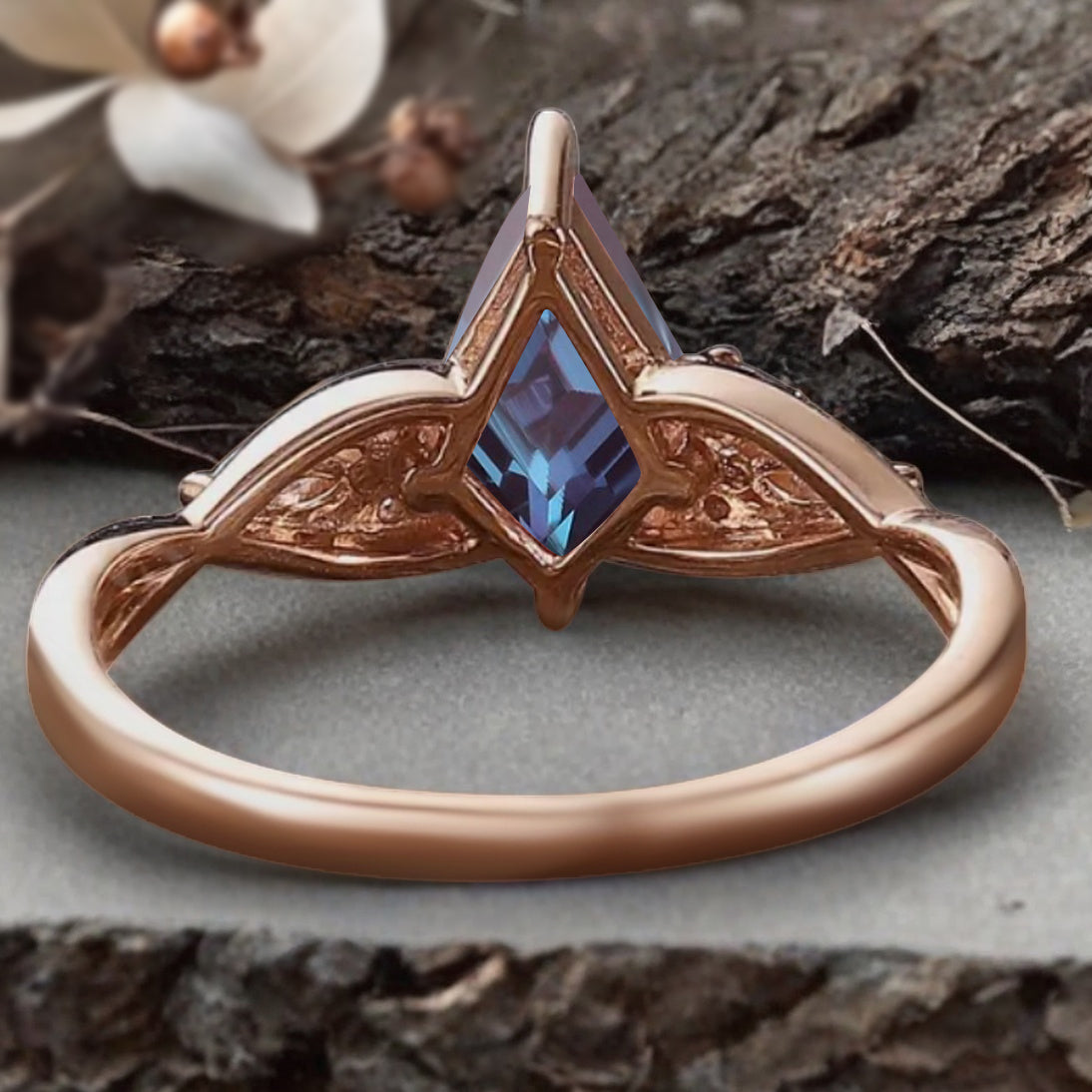 Vintage Kite cut Alexandrite Engagement ring Rose Gold moissanite marriage ring Bridal 3/4 eternity Twisted Flower ring anniversary ring