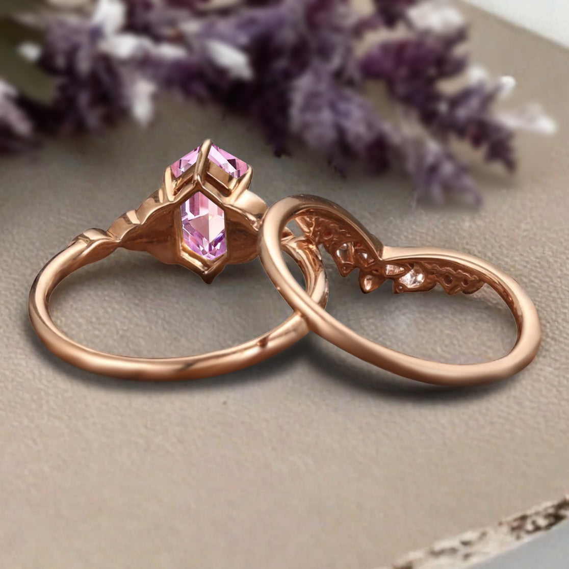 Vintage Birnenform Aquamarin Verlobungsring Set Unikat Versprechen Brautring Set Jubiläumsgeschenk