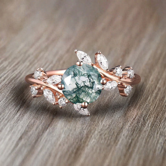 Bague de fiançailles vintage ovale en pierre de lune, bague de promesse unique en opale et moissanite