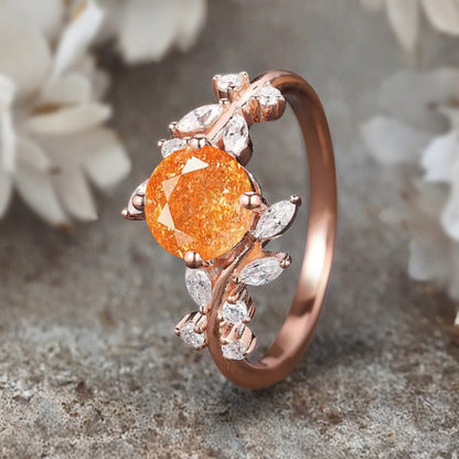 Bague de fiançailles vintage ovale en pierre de lune, bague de promesse unique en opale et moissanite