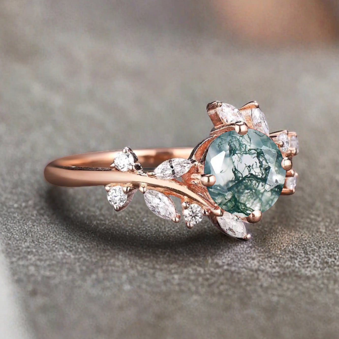 Bague de fiançailles vintage ovale en pierre de lune, bague de promesse unique en opale et moissanite