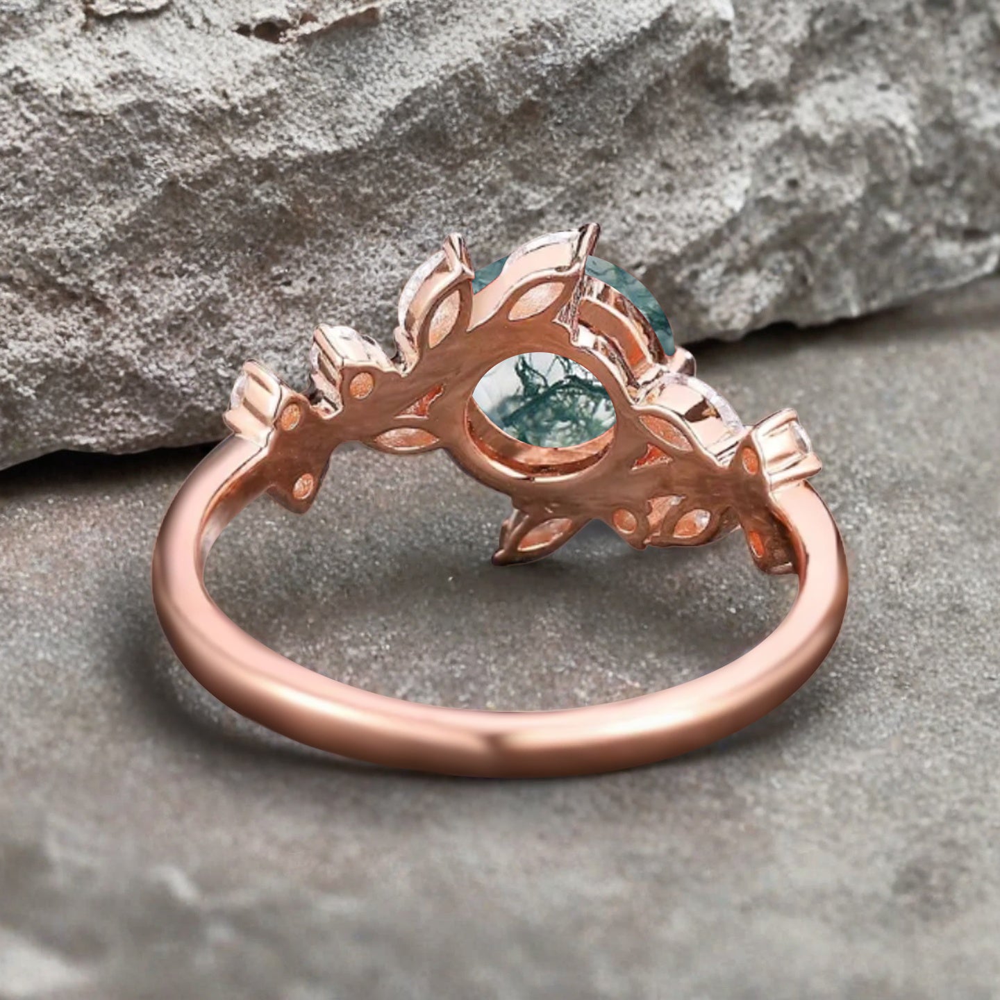 Bague de fiançailles vintage ovale en pierre de lune, bague de promesse unique en opale et moissanite