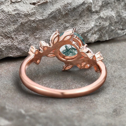 Bague de fiançailles vintage ovale en pierre de lune, bague de promesse unique en opale et moissanite