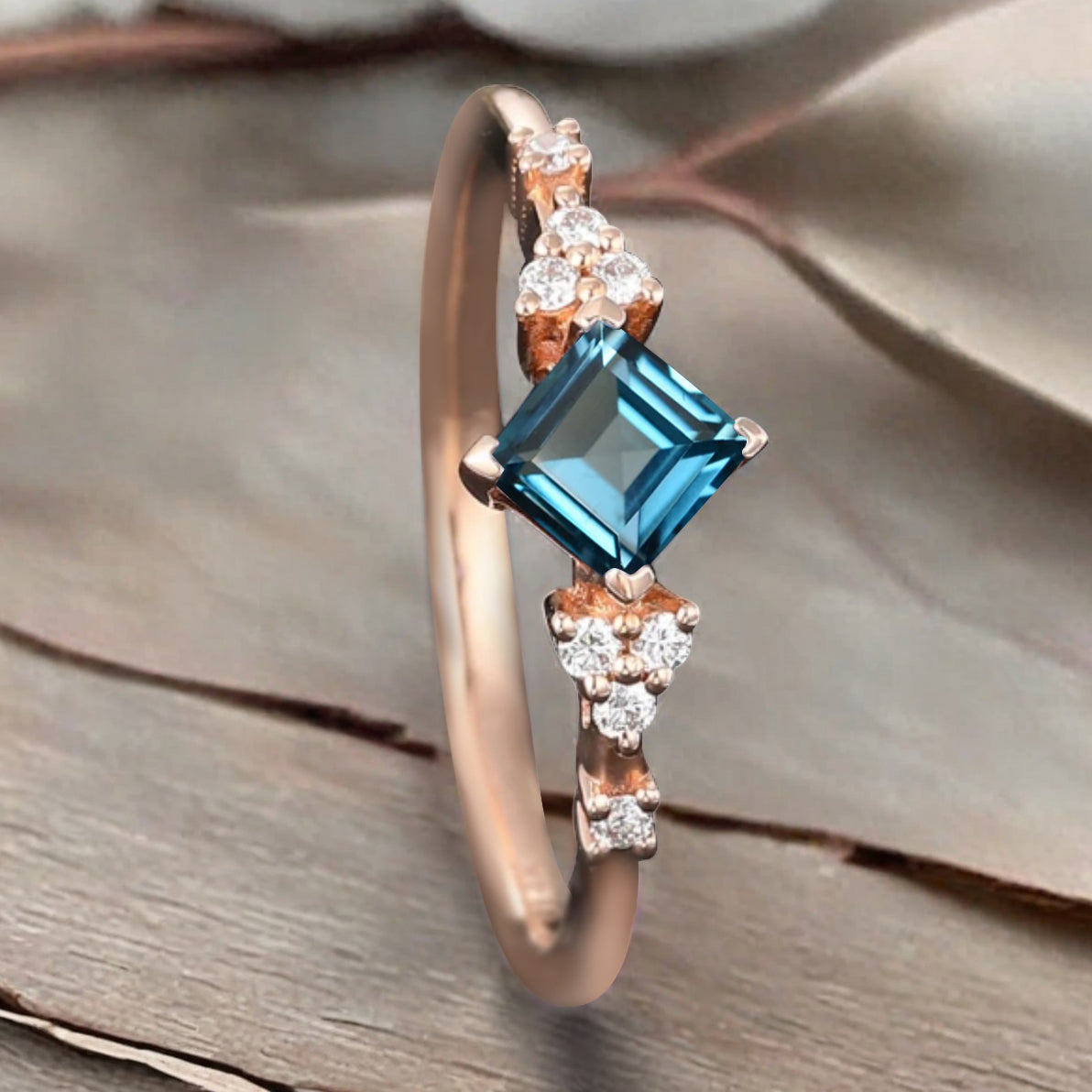 Princess cut Aquamarine ring 925 sterling silver ring 4 prong stones Simulated Moissanite anniversary gift