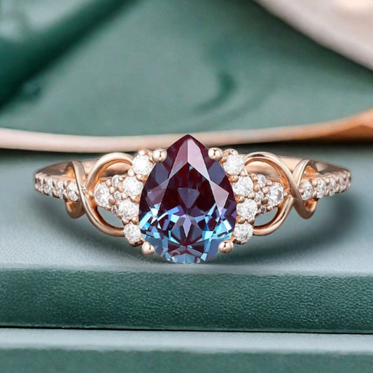 Bague de fiançailles vintage ovale en pierre de lune, bague de promesse unique en opale et moissanite