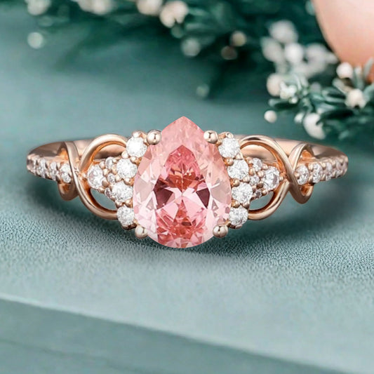 Bague de fiançailles vintage ovale en pierre de lune, bague de promesse unique en opale et moissanite