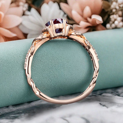 Bague de fiançailles vintage ovale en pierre de lune, bague de promesse unique en opale et moissanite