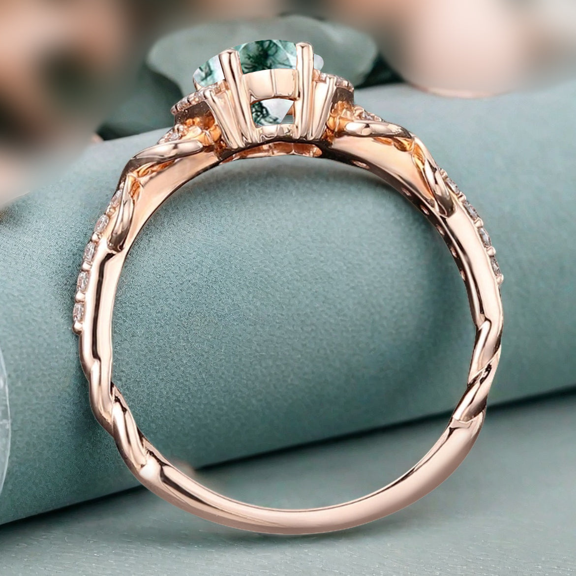 Vintage Moss Agate Ring Unique Pear Cut Engagement Moissanite Cluster Wedding Promise Ring For Women Delicate Gemstone Ring