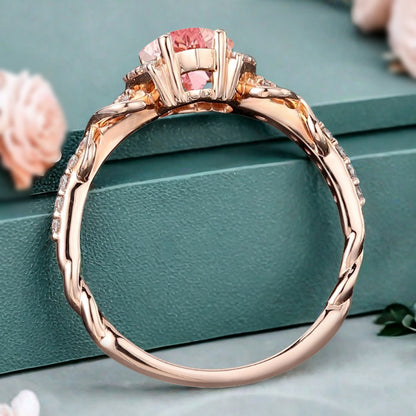 Bague de fiançailles vintage ovale en pierre de lune, bague de promesse unique en opale et moissanite