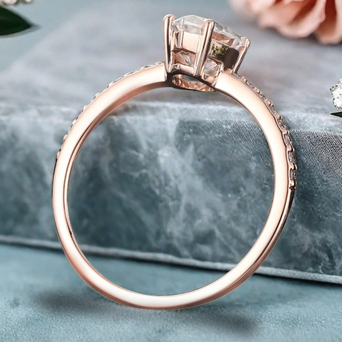 Bague de fiançailles vintage ovale en pierre de lune, bague de promesse unique en opale et moissanite