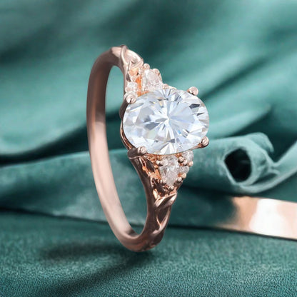 Bague de fiançailles vintage ovale en pierre de lune, bague de promesse unique en opale et moissanite