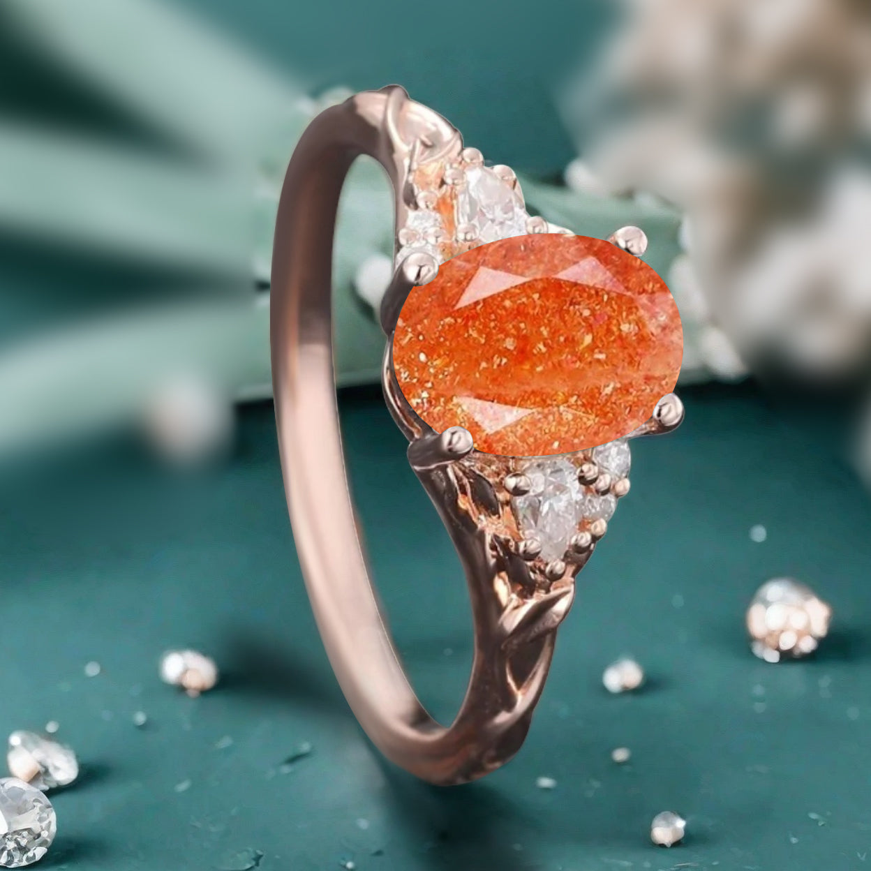 Bague de fiançailles vintage ovale en pierre de lune, bague de promesse unique en opale et moissanite