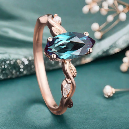Bague de fiançailles vintage en forme de poire avec aigue-marine, ensemble de bagues de mariage uniques, cadeau d'anniversaire